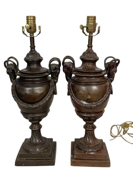 PAIR OF VTG BRONZE MAITLAND SMITH RAM'S HEAD LAMP (1 of 9)