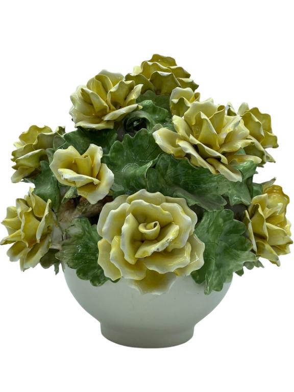 MEISELMAN ITALIAN IMPORTS PORCELAIN FLOWERS 13": VINTAGE MID CENTURY MEISELMAN ITALIAN IMPORTS PORCELAIN FLOWERS | TRADITIONAL TABLE CENTERPIECE FLORAL -13" X 14" DIAMETER -VERY GOOD CONDITION, SEE PHOTOS-DP5322