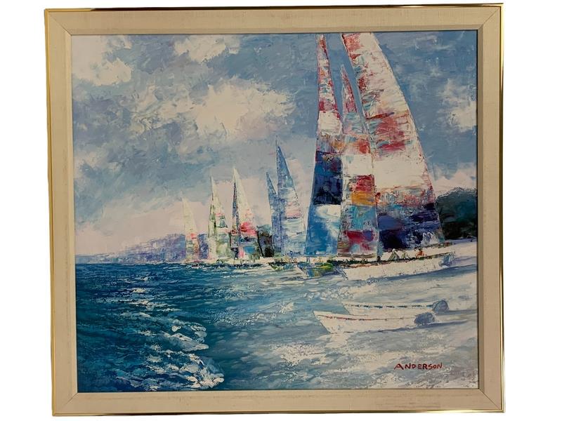 SIGNED ANDERSON SAILBOAT ORIGINAL OIL PAINTING (1 of 2)