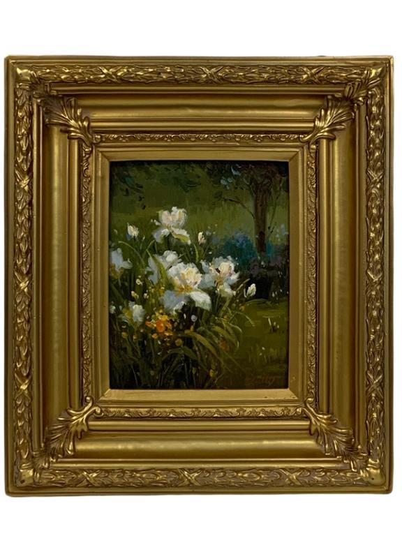 SIGNED CHILLY FRAMED OIL CANVAS LILY PAINTING (1 of 2)