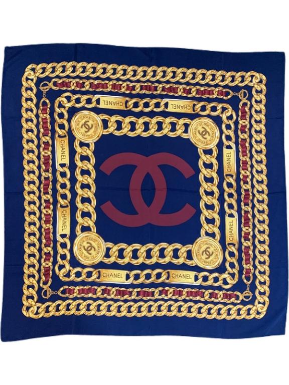 CHANEL CC LOGO CHAIN MOTIF 100% SILK SCARF (1 of 4)
