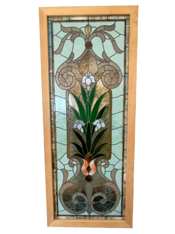 LARGE STAINED GLASS WINDOW / DOOR IN FRAME 84.5" (1 of 9)