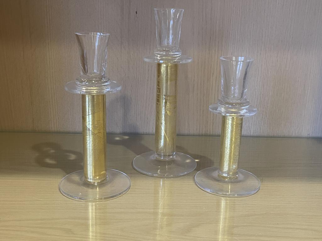 SIGNED SET OF THREE MURANO GLASS CANDLESTICKS (1 of 2)