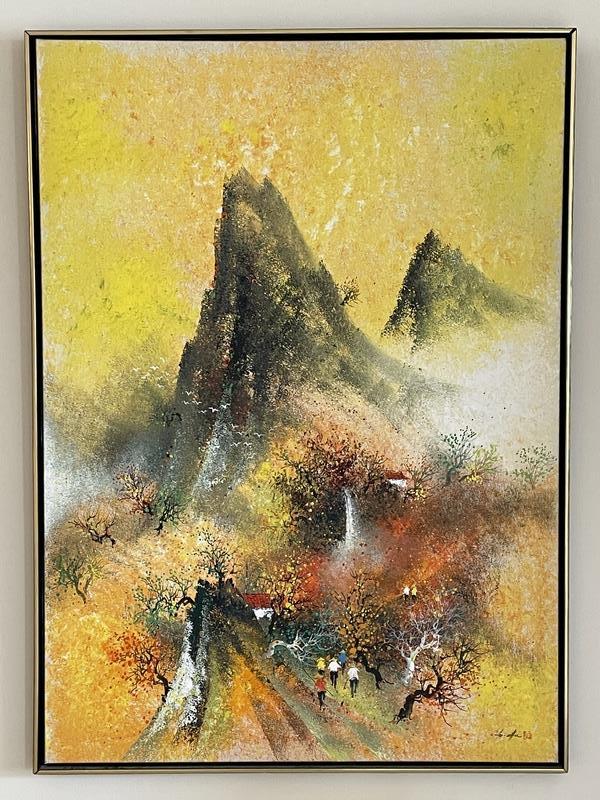 VINTAGE MID CENTURY HO CHAU CHU OIL PAINTING 51" (1 of 3)