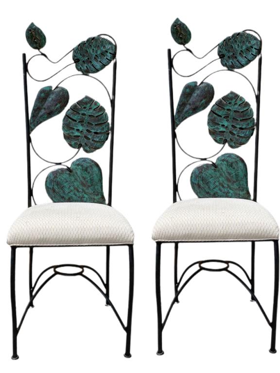 WROUGHT IRON FROG & LILLY PAD CHAIRS, PAIR 52" (1 of 9)