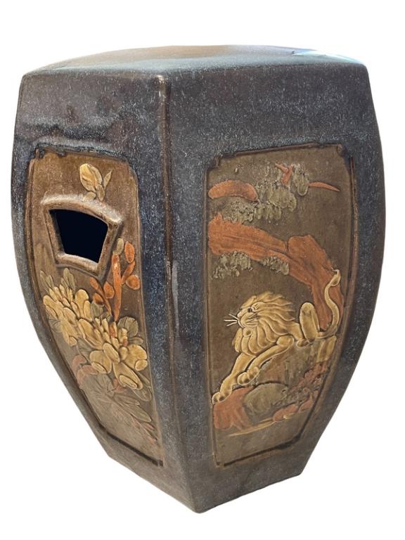 VINTAGE TERRACOTTA CHINOISERIE GARDEN STOOL 19" (1 of 6)