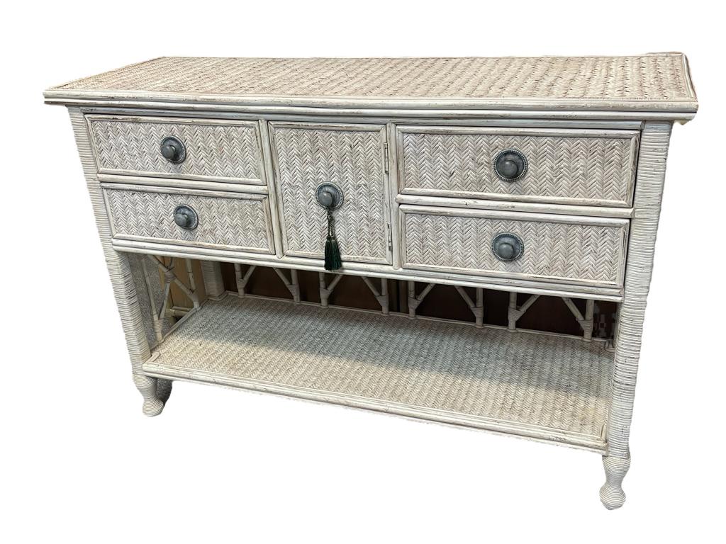 TOMMY BAHAMA WHITE WICKER SIDEBOARD CABINET (1 of 8)