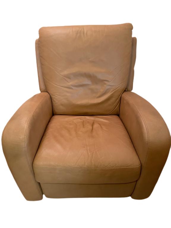 NATUZZI TAN LEATHER SWIVEL LOUNGE CHAIR 34" (1 of 5)