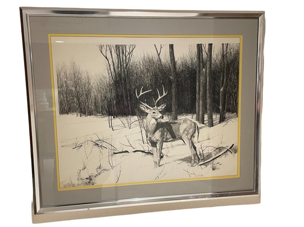4 POINT BUCK DEER PRINT FRAMED ART 30" (1 of 4)