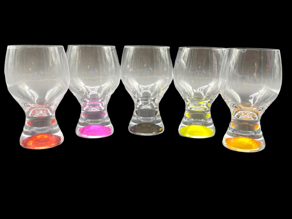 VTG SET OF 5 COLORED BOTTOM GOBLETS: VTG SET OF 5 COLORED BOTTOM GOBLETS