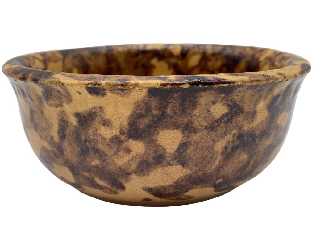 ANTIQUE BROWN SPONGEWARE 4.5" BOWL (1 of 3)
