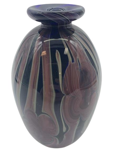 COBALT MAUVE AND GRAY GLASS VASE (1 of 3)
