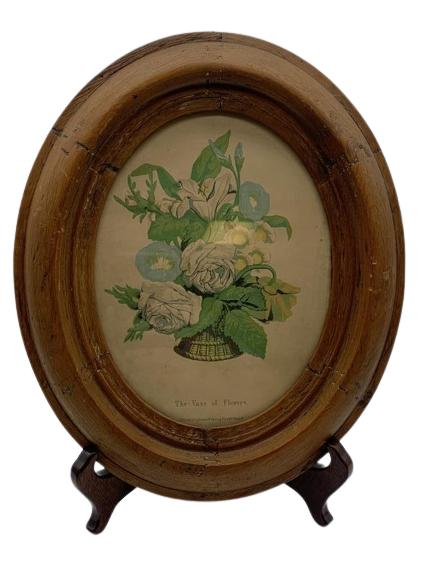 OVAL WOODEN FRAMED VASE OF FLOWERS PRINT (1 of 3)