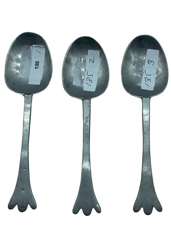 3 VTG TRIDENT HANDLE PEWTER 7" TABLESPOONS (1 of 3)