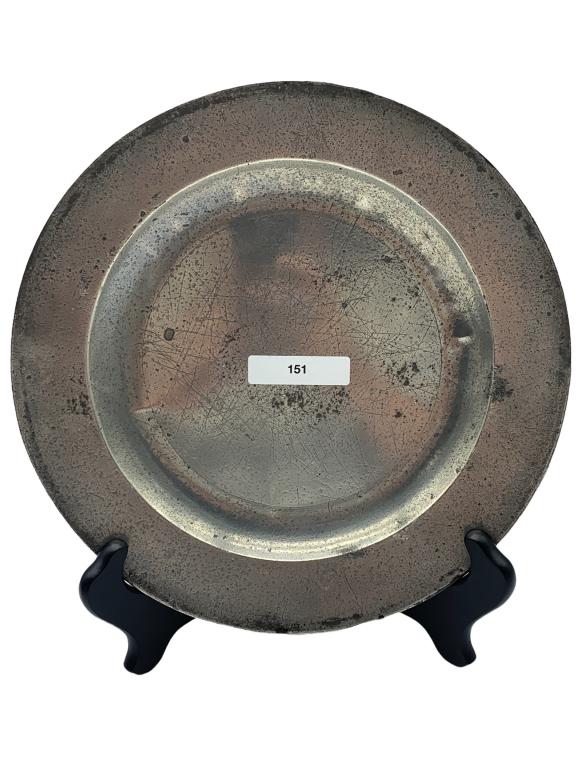 VTG FRANCIS PIGOTT PEWTER 9" DINNER PLATE: VTG FRANCIS PIGOTT PEWTER 9" DINNER PLATE- 9.25" Round- 151- Good Pre-Owned Condition Wear Consistent with Age and Use (See Photos)- JB51922