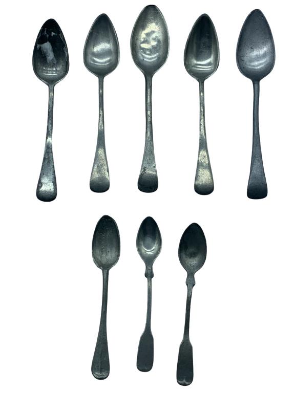 8 VTG ASSORTED PEWTER 4"-5.5" COFFEE TEASPOONS (1 of 3)