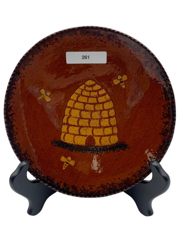 VTG SIGNED FOLTZ REDWARE BEE HIVE 7.25" PLATE (1 of 3)