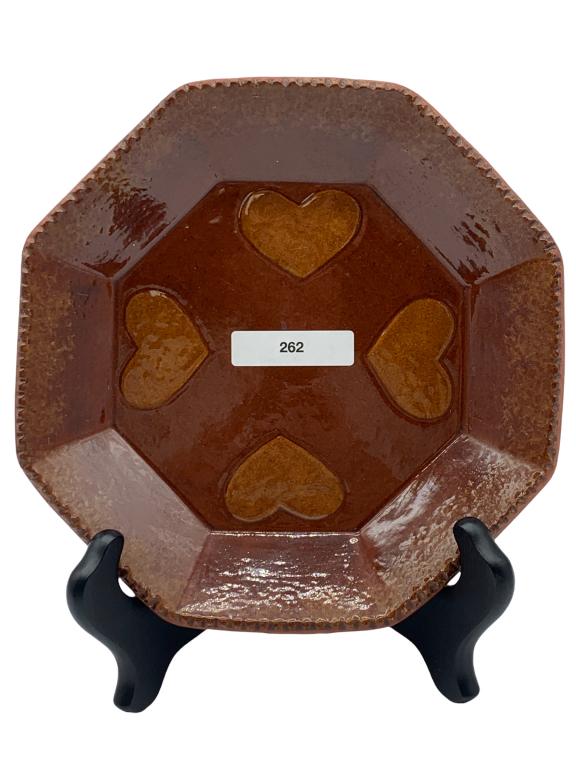 FOLTZ SIGNED REDWARE OCTAGON HEART 7.5" PLATE (1 of 3)