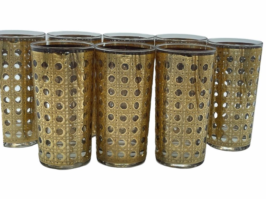 8 MCM CULVER CANELLA BASKET WEAVE HIGHBALL GLASSES (1 of 4)