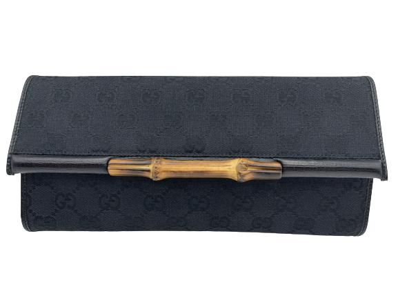 GUCCI BLACK CANVAS MONOGRAMMED BAMBOO CLUTCH BAG (1 of 4)
