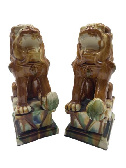 PR SMALL VTG CERAMIC GLAZED CHINESE FOO DOGS (1 of 6)