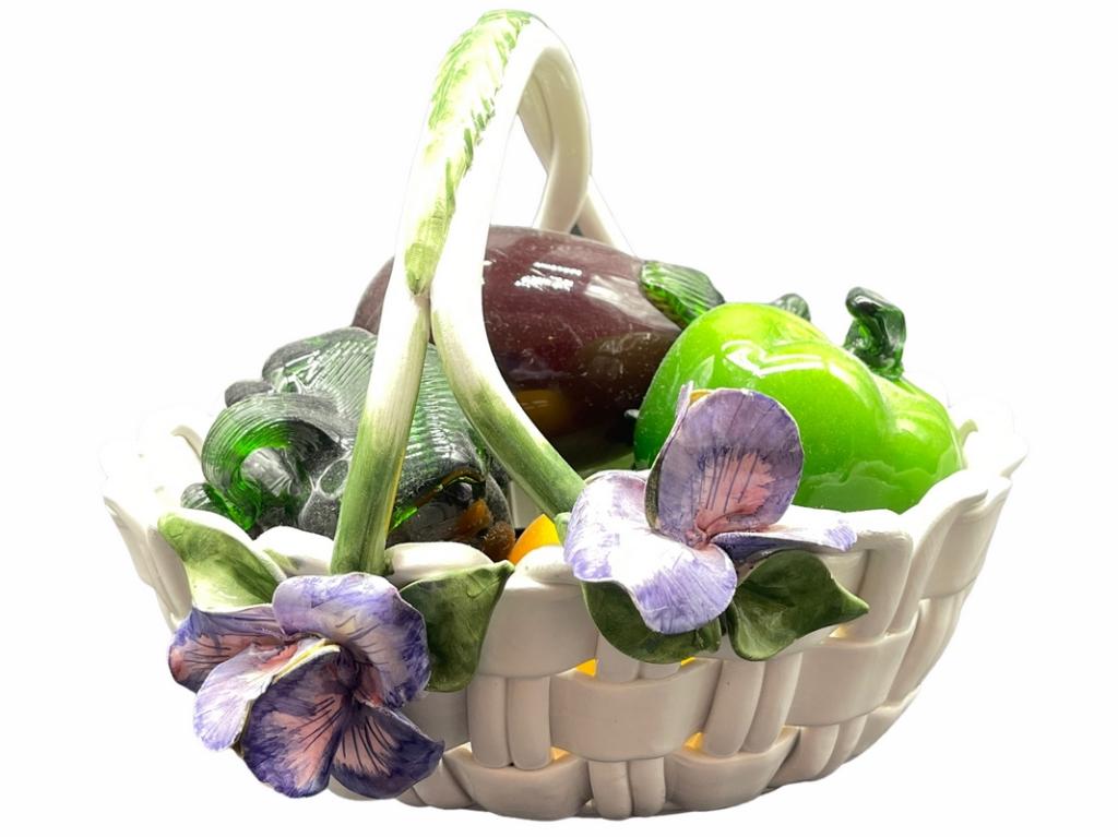 VTG ITALY CERAMIC BASKET W/ MURANO ART GLASS FRUIT (1 of 3)