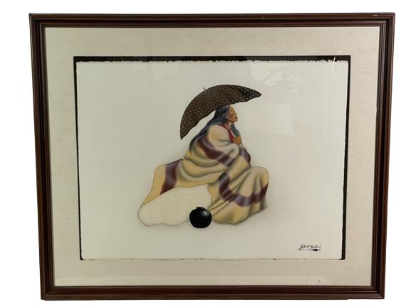 ROBERT REDBIRD KIOWA MIXED MEDIA PAINTING (1 of 5)