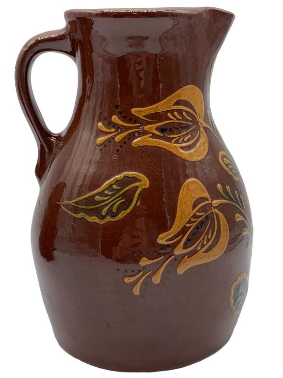 1989 SIGNED FOLTZ REDWARE 9" FLORAL PITCHER: 1989 SIGNED FOLTZ REDWARE 9" FLORAL PITCHER- 9" High by 5" Round- 274- Good Pre-Owned Condition Wear Consistent with Age and Use (See Photos)JB52022