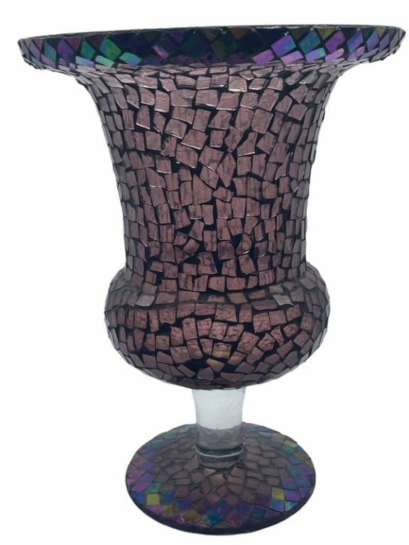 VTG MOSIAC FOOTED GOBLET VASE: VTG MOSIAC FOOTED GOBLET VASE