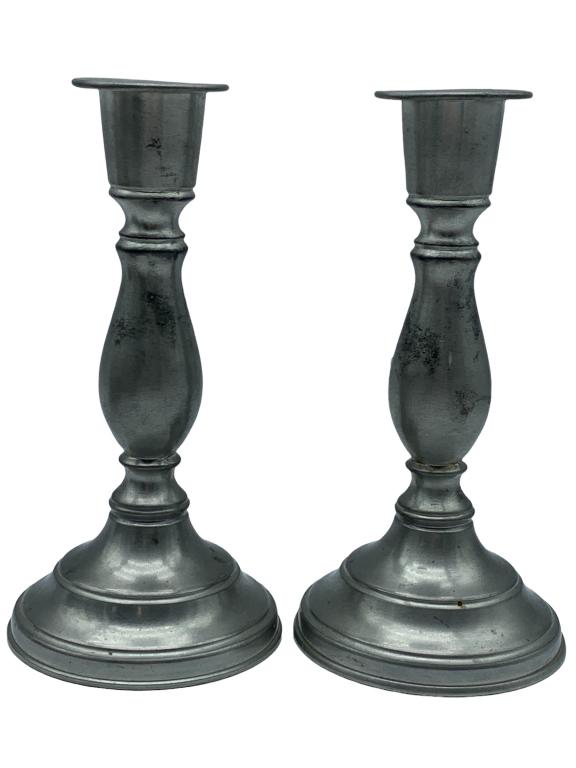 2 MATCHING PAIR PEWTER CANDLE STICKS: 2 MATCHING PAIR PEWTER CANDLE STICKS- 8.25" Tall- Woodbury Pewters- 180- Good Pre-Owned Condition Wear Consistent with Age and Use (See Photos)- JB52322
