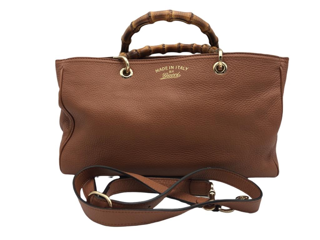 GUCCI TAN LEATHER BAMBOO SHOPPING TOTE HANDBAG (1 of 3)