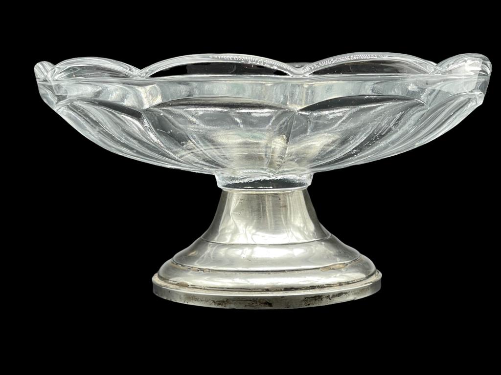 STERLING SILVER BASED GLASS COMPOTE DISH 4" (1 of 8)