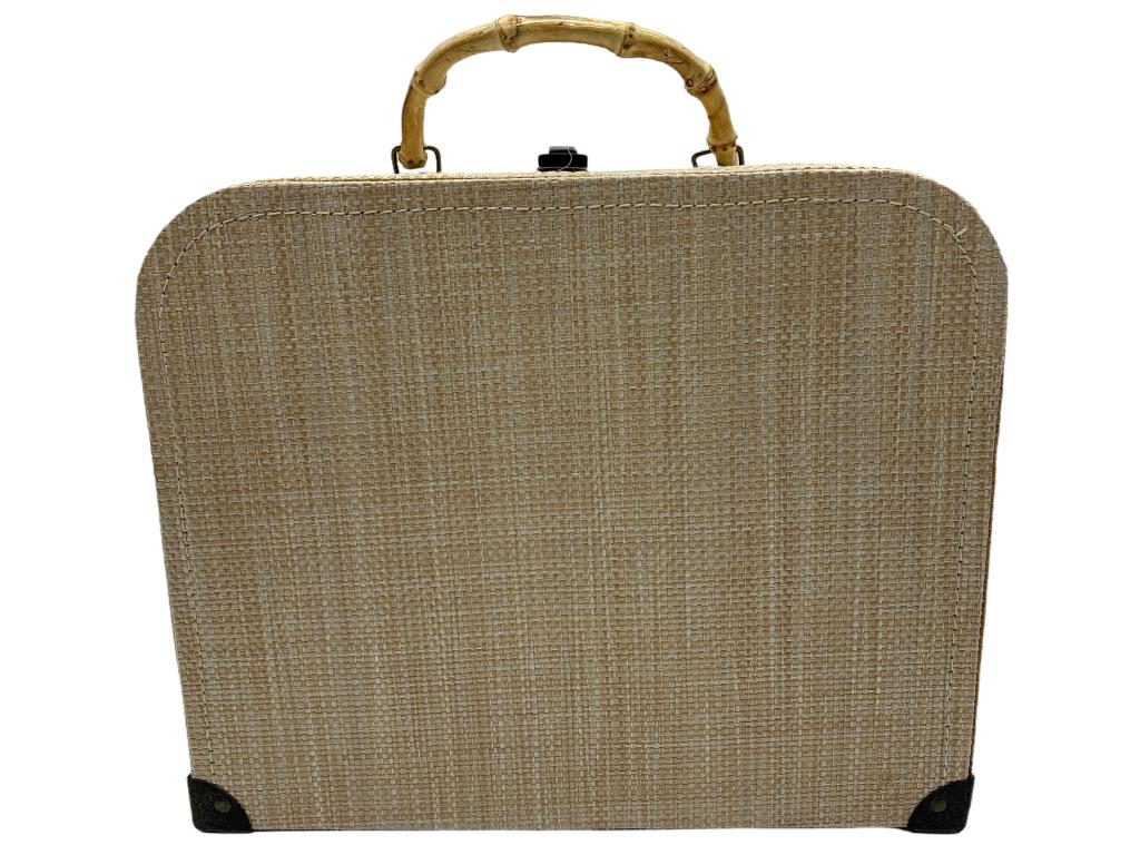 VINTAGE WOVEN GRASS MAT RAFFIA RIGID PURSE TOTE: VINTAGE WOVEN GRASS MAT RAFFIA RIGID PURSE TOTE- Bamboo Handles with Antique Brass Hardware- Very Good Used Condition Wear Consistent with Age and Use (See Photos)