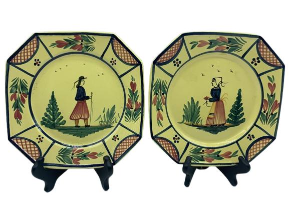PAIR OF VTG FRENCH FAINCE OCTOGON QUIMPER PLATES (1 of 4)