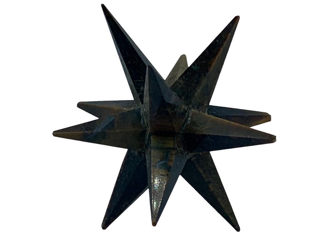 TIGER EYE STAR MERKABA STONE: TIGER EYE STAR MERKABA STONE- Beautiful Tiger Eye Quartz- Over 3" Across- Used Condition Consistent with Age and Use (See Photos) - Note: 2 Broken Point Ends (See Photos)- JB42322