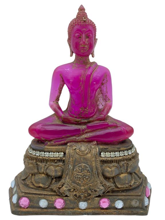 VINTAGE PINK TRANSLUSCENT SITTING BUDDHA STATUE (1 of 4)