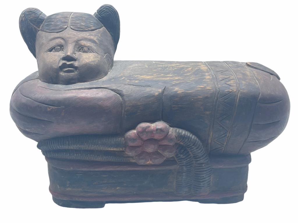 LARGE CHINESE HANDCARVED WOODEN STOOL 18" (1 of 5)