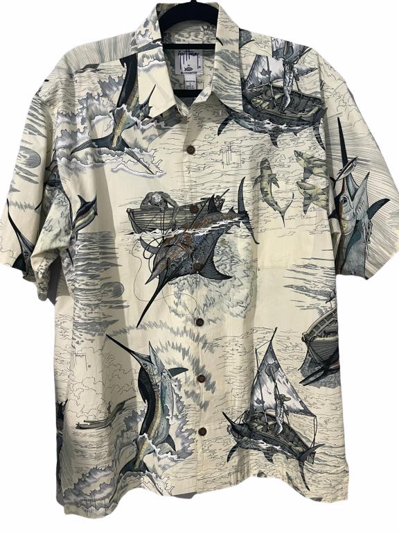 GUY HARVEY TROPICAL FISHING COTTON CAMP SHIRT SZ (1 of 2)
