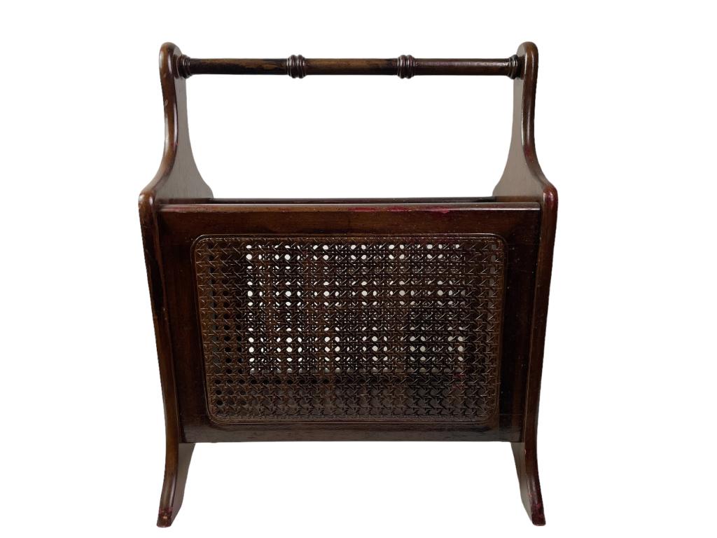VINTAGE WOOD & CANE MAGAZINE RACK 20" (1 of 5)