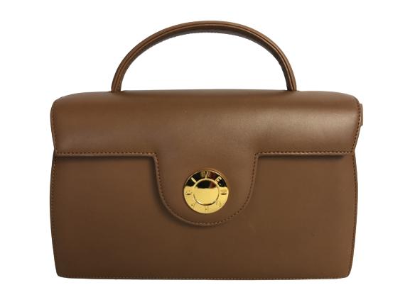 VTG GIVENCHY BROWN CALF TOP HANDLE SHOULDER BAG: VTG GIVENCHY BROWN CALF TOP HANDLE SHOULDER BAG - 22CM X 13.5CM X 7CM- BROWN SMOOTH CALF LEATHER- GOLD HARDWARE- STRAP & DUSTBAG- AAR3171- WOMEN'S DESIGNER HANDBAGS AND SMALL LEATHER GOODS; HIGH FASHI