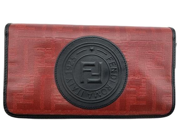 FENDI BLACK/RED ZIP AROUND LONG WALLET (1 of 4)
