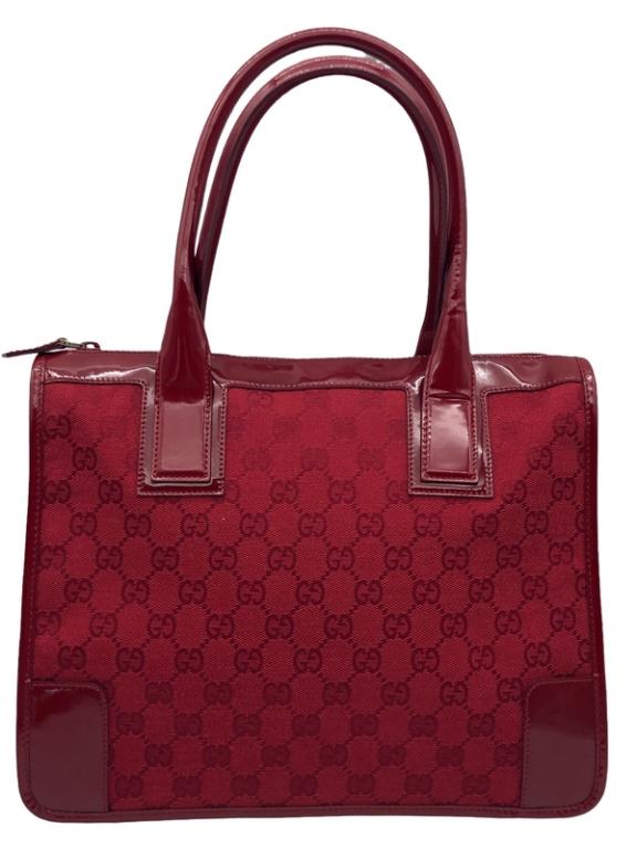 GUCCI RED MONOGRAMMED STRUCTURED TOTE (1 of 4)
