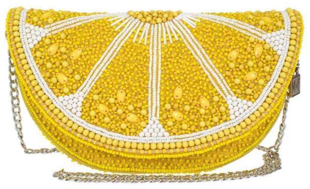 NEW MARY FRANCES TART CROSSBODY LEMON HANDBAG: NEW MARY FRANCES TART CROSSBODY LEMON HANDBAG- 49" Strap Length- Removable Crossbody Chain Strap- Magnet Closure, Inside Cell Phone Pocket- 9.25 x 3.5 x 5"- Stock Photo- JB060222 THIRD PARTY SHIPPING 