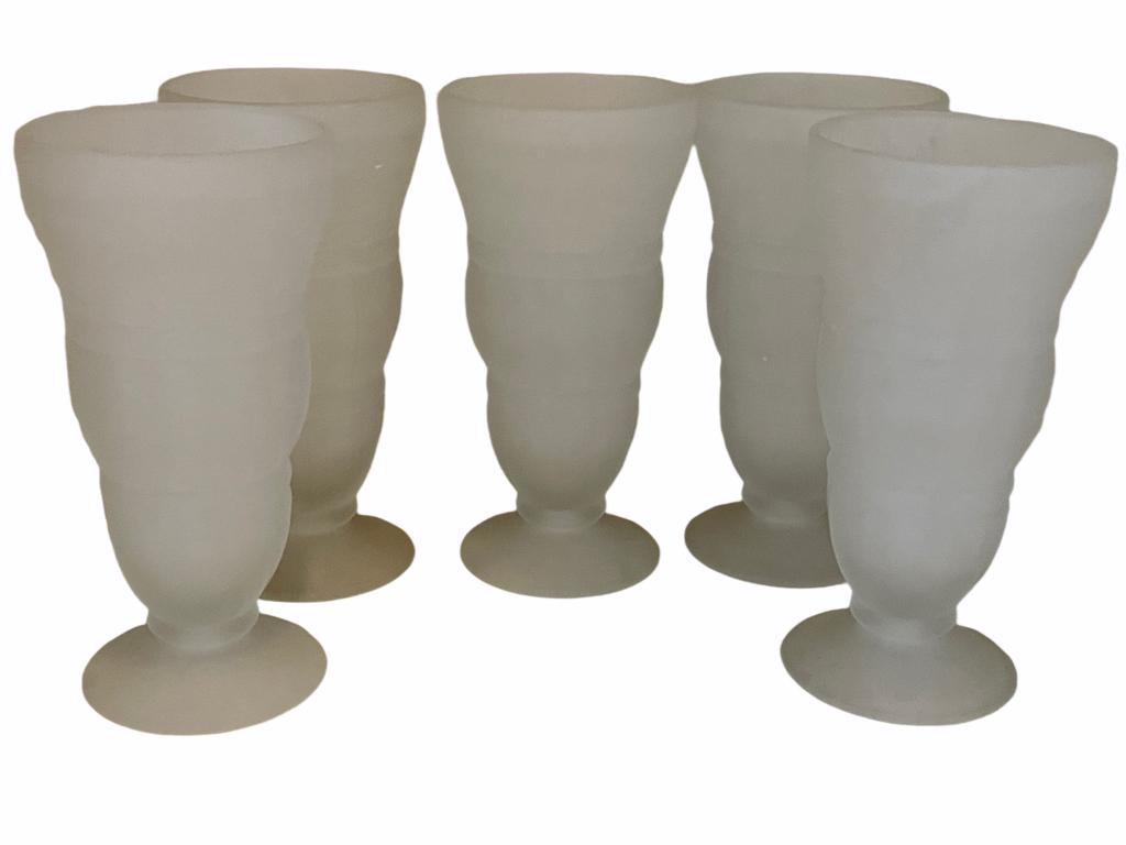 SET OF 5 MID CENTURY FROSTED WINE GLASSES: SET OF 5 MID CENTURY FROSTED WINE GLASSES THIRD PARTY SHIPPING OR LOCAL PICKUP REQUIRED ON ALL ITEMS. A list of shippers can be found in our Shipping Policy and in our Terms & Conditions of each a
