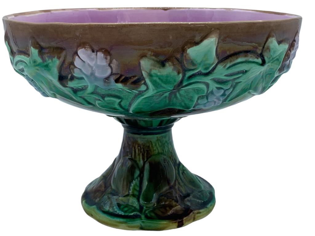 ANTIQUE MAJOLICA POTTERY FLORAL COMPOTE (1 of 5)