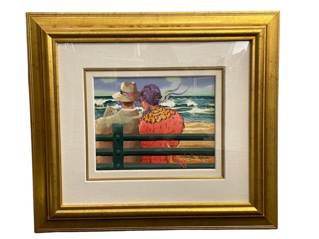 OTTO AGUIR "THE NEWSPAPER" GICLEE PRINT FRAMED 28": OTTO AGUIR " THE NEWSPAPER" GICLEE PRINT ON PAPER-BEAUTIFULLY FRAM,ED AND MATTED-24.5" X 28" APPROX-VERY GOOD CONDITION, SEE PHOTOS-DP5322