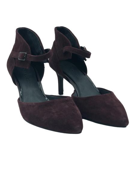 H HALSON SUEDE LAURIE ANKLE STRAP MERLOT HEELS 6.5: H HALSON SUEDE LAURIE ANKLE STRAP MERLOT HEELS 6.5-GOOD CONDITION