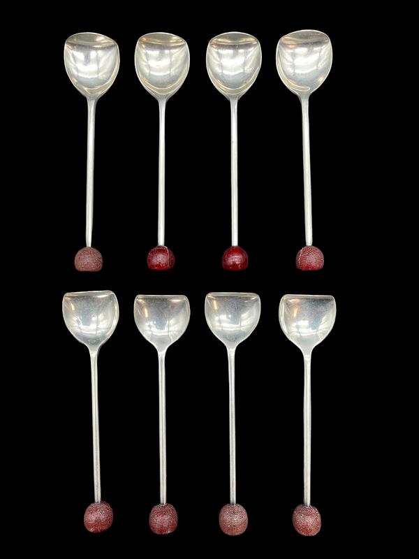 8 MID MOD EPNS CHERRY COCKTAIL SPOONS MUDDLERS: SET OF 8 MID CENTURY MODERN EPNS ENGLAND CHERRY COCKTAIL SPOONS / MUDDLERS | HOME BAR RETRO MID MOD BARWARE MARTINI SPOONS-4 "-PRE OWNED CONDITION, WEAR-DP63022