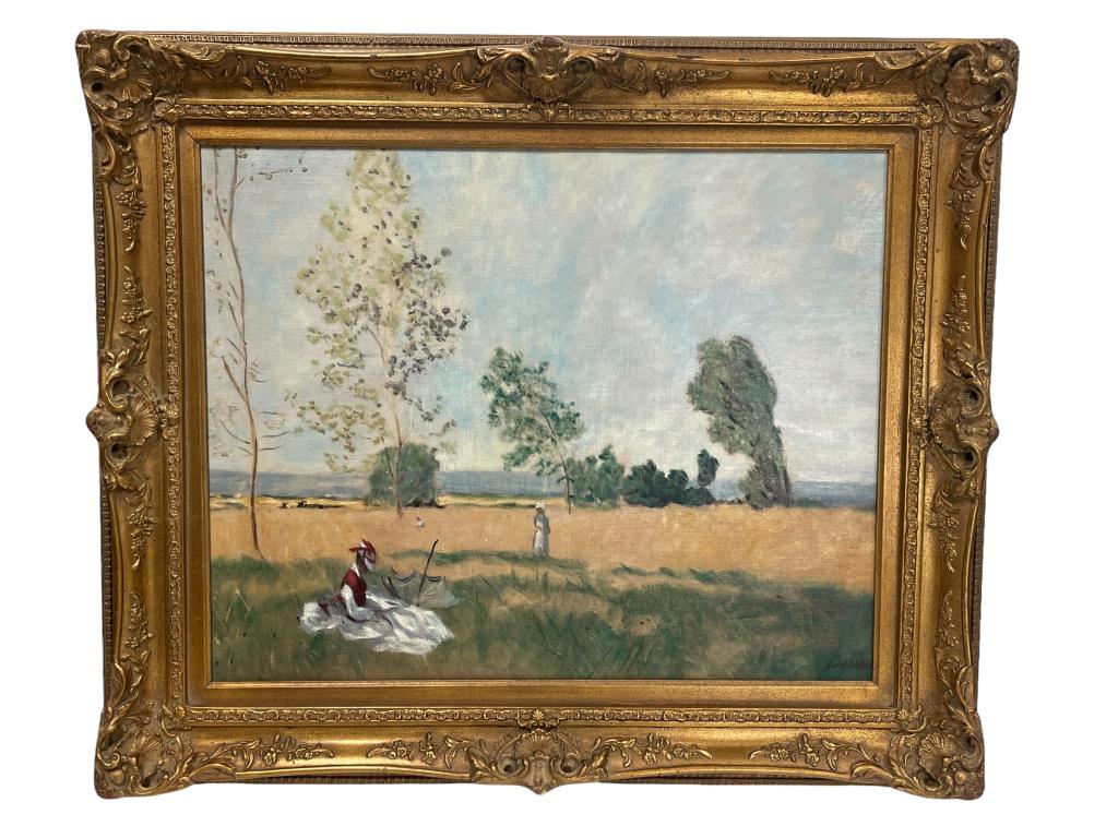 AFTER CLAUDE MONET " A SUMMER MEADOW" PAINTING: AFTER CLAUDE MONET " IN A SUMMER MEADOW" PAINTING =-32" X 38" APPROX TO FRAME-GOOD PRE OWNED CONDITION-DP62822 THIRD PARTY SHIPPING REQUIRED ON ALL ITEMS. A list of shippers can be found in our Shippi