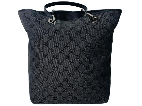 GUCCI BLACK DENIM MONOGRAMMED BUCKET TOTE (1 of 4)